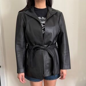 Worthington Black Leather Belted Jacket